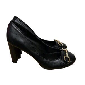 Lord & Taylor 424 Fifth Shoes Womens 7.5M  Black Round Toe Horsebit  Pumps